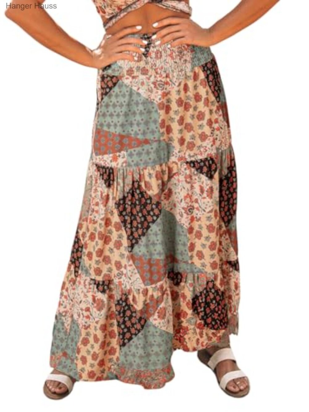 Womens Floral Print Boho Maxi Skirt Elastic High Waist Pleated Ruffle Flowy - Picture 1 of 6